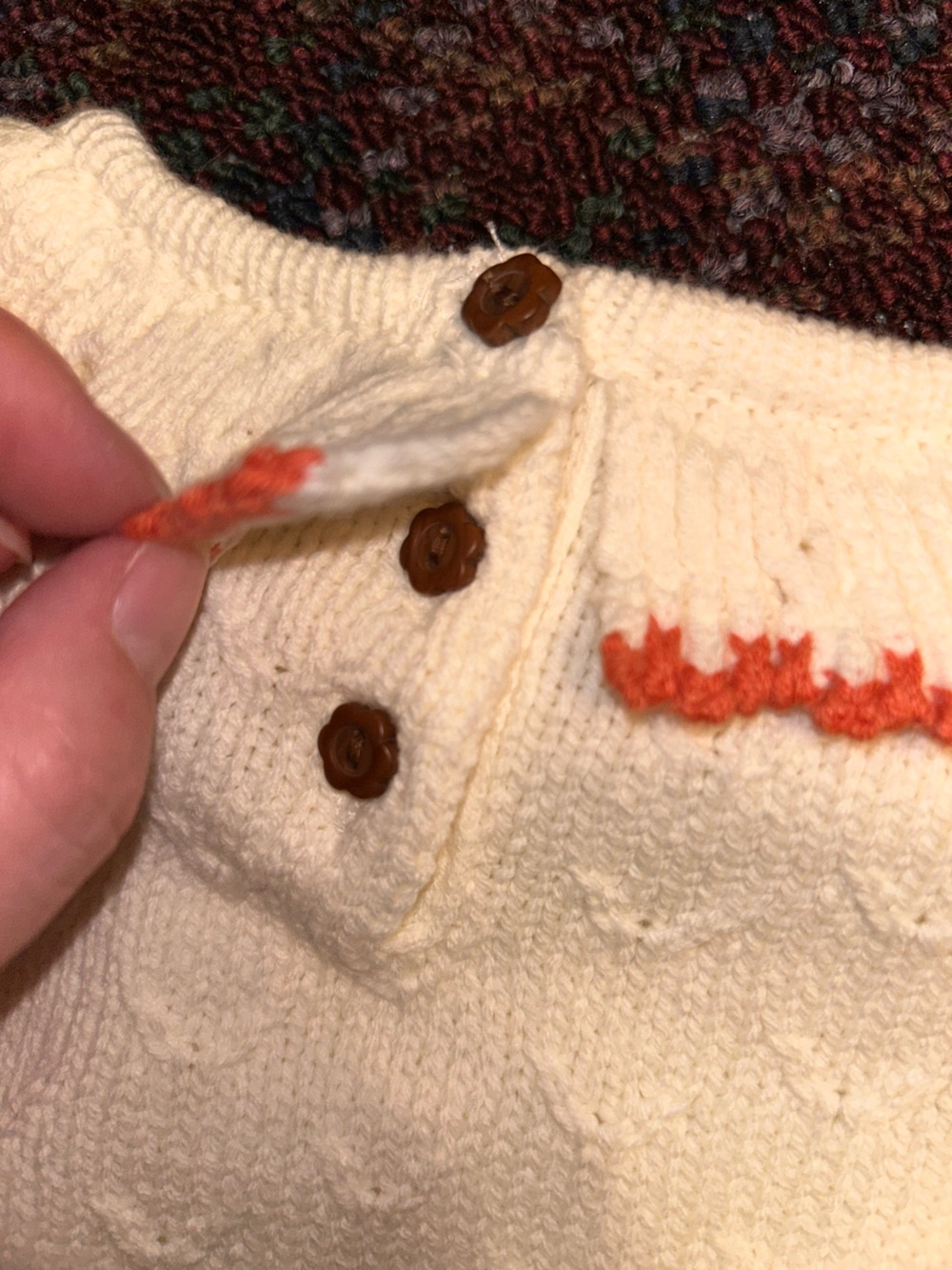 Max Studio Baby Cream Knit Cottagecore Fall Dress Orange Pumpkin Pockets 3-6m - Picture 6 of 8